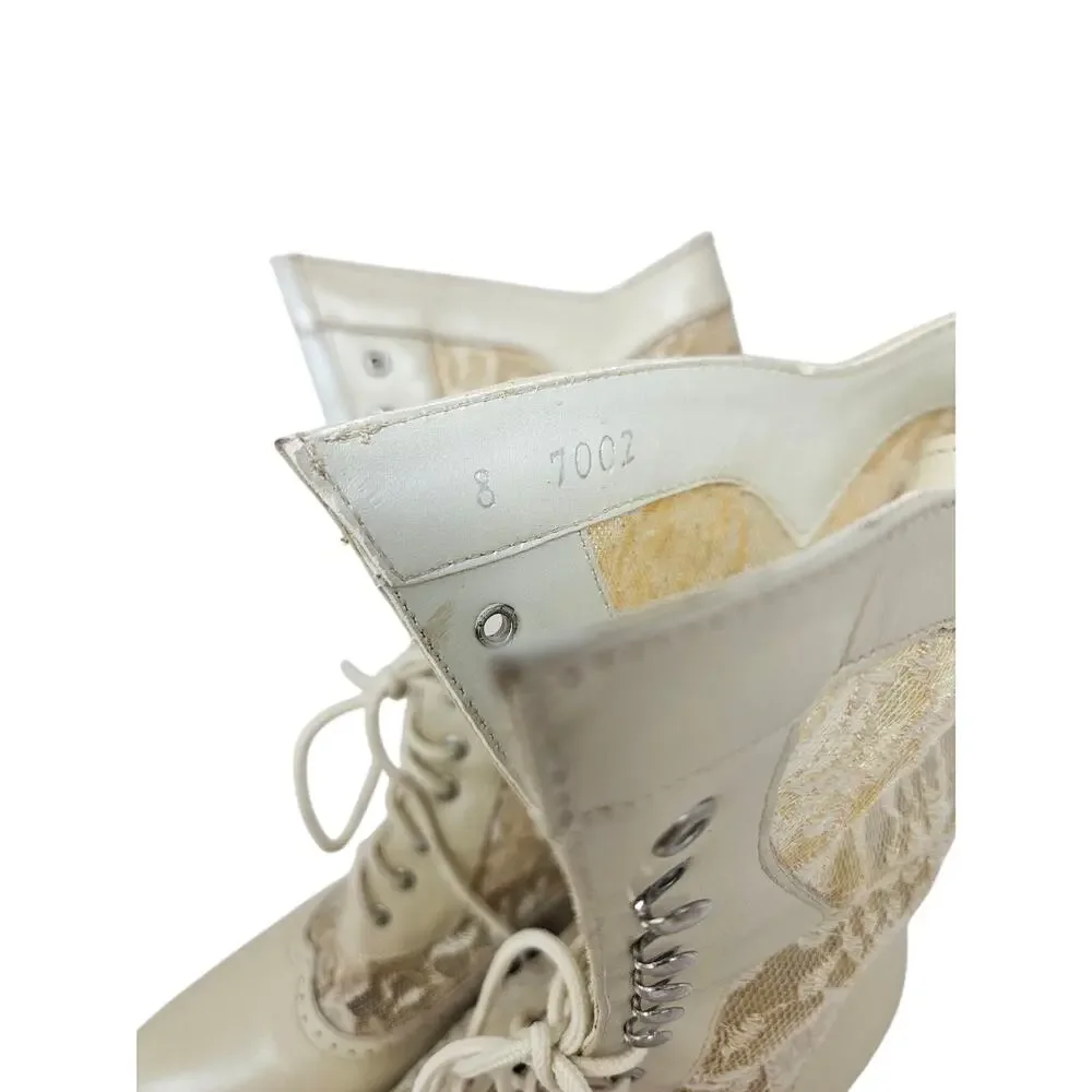Oak Tree Farms 8 Cathedral Ivory Lace Boots Victorian Leather Romantic Cottage